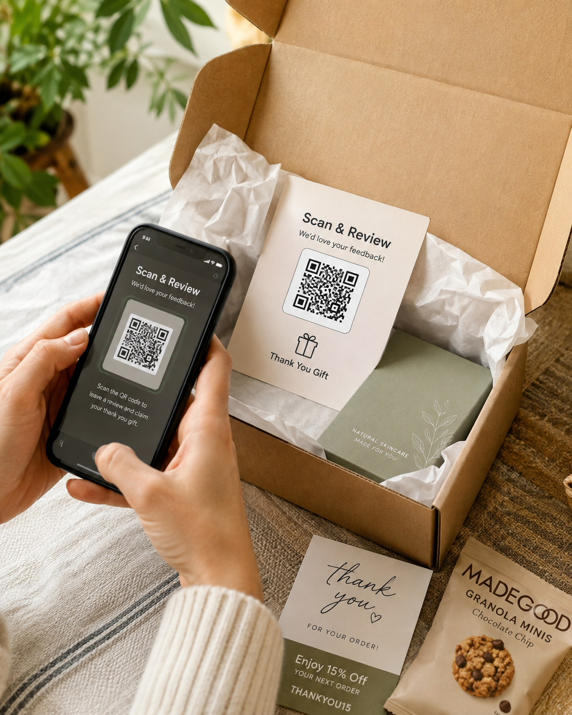 E-commerce parcel QR review card